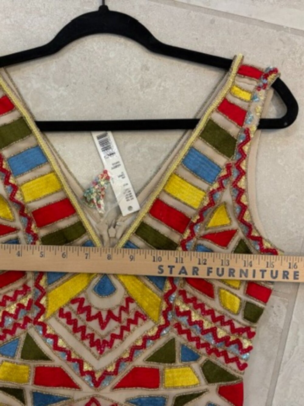 NWT Gianni Bini Arianna Geometric Beaded Mini Dress Multicolor Size 2 Art Deco - Picture 9 of 10